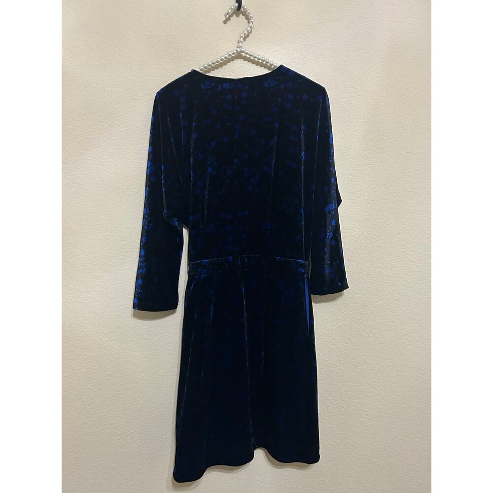 FRNCH Paris Wrap Dress Size Small Velvet Long Sleeve Black Blue Preppy Winter - Picture 10 of 12